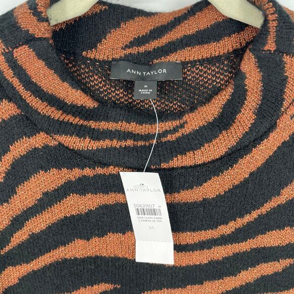 Ann Taylor Mockneck Animal Print Sweater Dress Medium NWT Black Brown Sparkly - Picture 6 of 9
